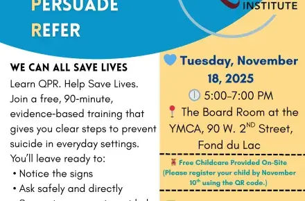 “Banner image for QPR Suicide Prevention Training featuring the text ‘Suicide Prevention: Question, Persuade, Refer’ with the QPR Institute logo. The design includes a blue and gold color scheme representing the YScreen and United Way branding.”